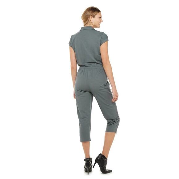 Rock & Republic Pant Suit Jumpsuit XXL Grey Desert Sand Cuffed Drawstring Waist - Picture 2 of 15